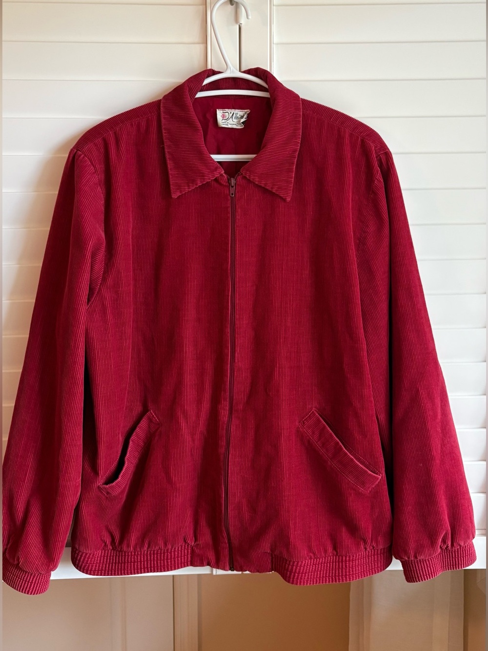 Vintage corduroy bomber jacket, red, made in Canada